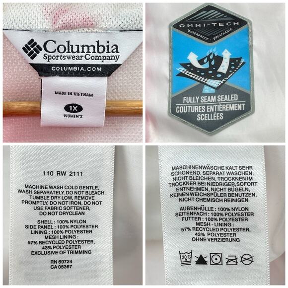 Columbia Omni Tech Fully Sealed Pink White Zip Up Lightweight Jacket Size 1X - Picture 11 of 11